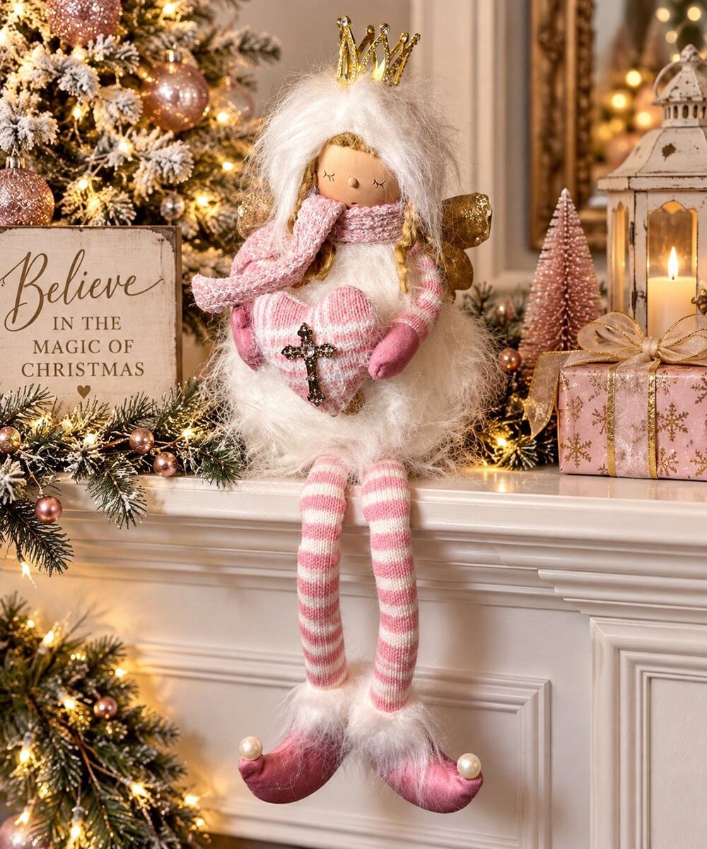 34th & Pine Harmony Christmas Angel Doll 19” Weighted Pink White Holiday Decor